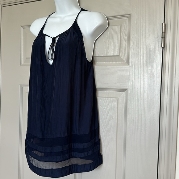 Ramy Brook Women’s Silk Pleated Striped Hem Sleeveless Pullover Top Navy Size S - Picture 3 of 7